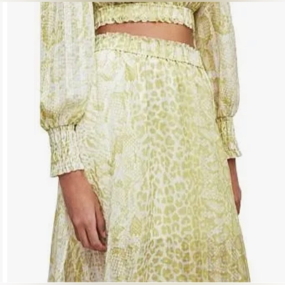 ALLSAINTS Clara Noche Pleated Midi Skirt in Lime Green - Picture 6 of 15